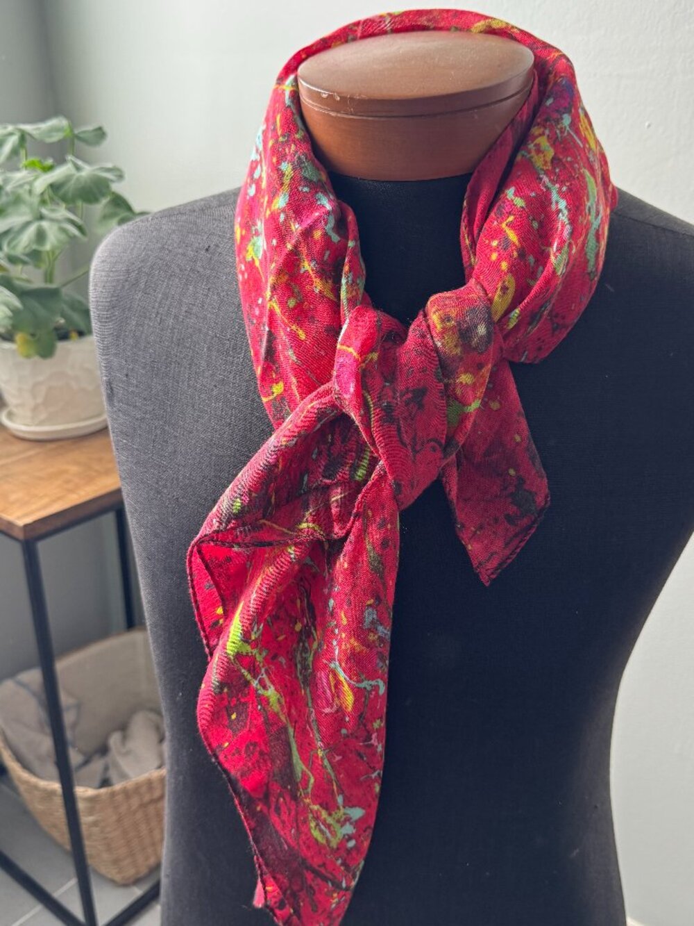 Doriam Battaglia Large Red Scarf Made in Italy Wool Silk Blend 33"